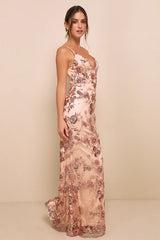 Shine Language Rose Gold Sequin Mermaid Maxi Dress