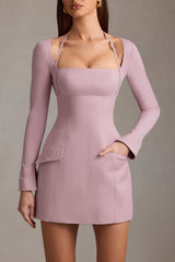 Ksenia-Pinstripe Structured A-Line Mini Dress in Mauve