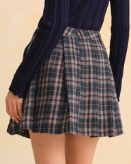 Blue Plaid A-Line Mini Skirt