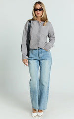 Lucille Cardigan - Button Through Scoop Neck Knit Cardigan in Grey