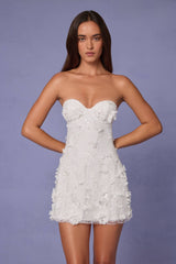 Edita-Embellished Bandeau A-line Mini Dress in White