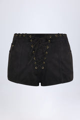 Parva-Lace-Up Mid-Rise Shorts in Black