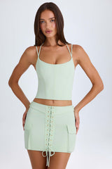 Mali-Lace-Up Micro Mini Skirt in Green
