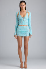 Willow-Ruched Mid-Rise Micro Mini Skirt in Ice Blue