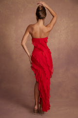 Nevali-Bandeau Ruffle Detail Maxi Dress in Red