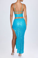 Danica-Embellished Low-Rise Maxi Skirt in Turquoise