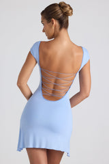 Joss-Modal Asymmetric Lace-Up A-Line Mini Dress in Sky Blue