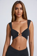 Kira-Hardware Detail Cut-Out Crop Top in Black