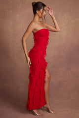 Nevali-Bandeau Ruffle Detail Maxi Dress in Red