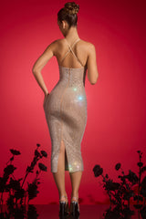 Munira-Embellished Plunge Midaxi Dress in Almond