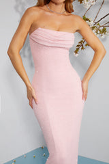 Palermo-Embellished Bandeau Cowl Neck Maxi Dress in Blush