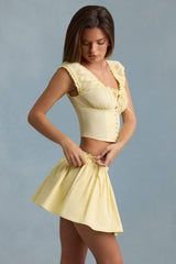 Maira-Ruched Cotton-Poplin Mini Skirt in Lemon Yellow