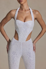 Coralena-Embellished Cut-Out Jumpsuit in White