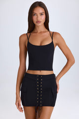 Mali-Lace-Up Micro Mini Skirt in Black