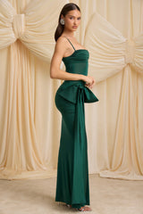 Laurelina-Bow-Detail Ruched Maxi Dress in Emerald Green