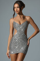 Sayzel-Embellished Cut-Out Mini Dress in Silver