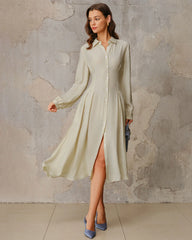 Apricot A-Line Button Midi Dress