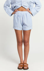 Tori Shorts - High Waist A Line Stripe Shorts in Light Blue Stripe