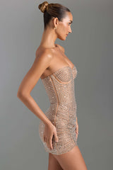 Azelie-Embellished Draped Corset Mini Dress in Honey
