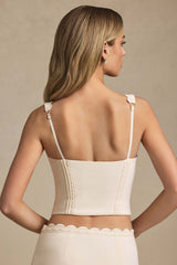 Lucia-Plunge-Neck Scalloped Corset Top in Ivory