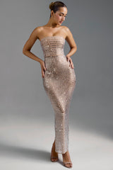 Amaya-Embellished Bandeau Maxi Dress in Almond