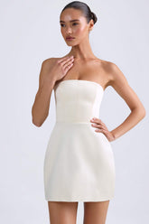 Haisley-Bandeau Structured Tulip Mini Dress in Ivory