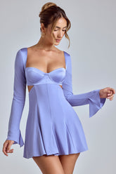 Leotine-Long Sleeve Godet Mini Dress in Blue Lavender