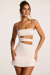 Azzurra-Textured Jersey Cut-Out A-Line Mini Dress in Ivory