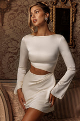 Itzela-Asymmetric Cut-Out A-Line Mini Dress in Ivory