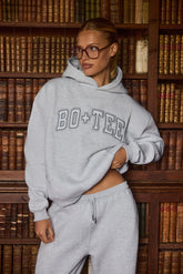 Oversized Appliqué Hoodie in Grey Marl