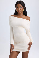 Elsa-Modal Off-Shoulder Ruched Mini Dress in Ivory