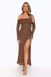 Rich Thoughts Off Shoulder Maxi Dress Chocolate
