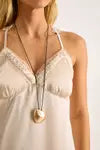 Satin Lace Trim Maxi Slip Dress