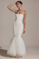 Adelpha-Tulle Hem Fishtail Gown in Ivory