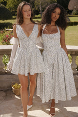 White Bluebell Print Cotton Halter Sundress