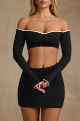 Irie-Modal Contrast-Trim Crop Top in Black