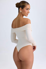 Ceyln-Modal Off-Shoulder Ruched Bodysuit in Ivory