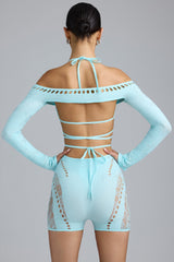 Pixie-Embellished Cropped Shrug in Ice Blue