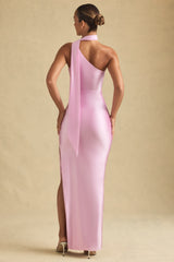 Sheril-Asymmetric Scarf-Detail Maxi Dress in Soft Pink
