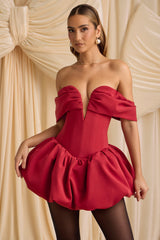 Jessamy-Off-Shoulder Layered Bubble Hem Corset Mini Dress in True Red