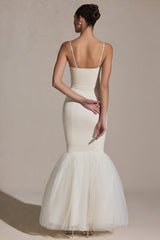 Adelpha-Tulle Hem Fishtail Gown in Ivory