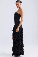 Diletta-Ruffle-Trim Strapless Gown in Black