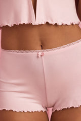 Kaci-Lace-Trim Mid-Rise Pyjama Shorts in Baby Pink