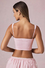 Magda-Bow-Detail Crop Top in Soft Mauve Stripe