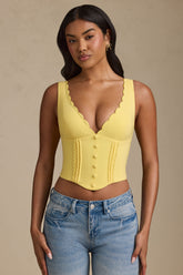 Lucia-Plunge-Neck Scalloped Corset Top in Pastel Yellow