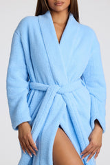 Loungewear-Tie Front Fleece Robe in Baby Blue