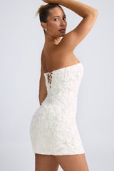 Azaelea-Floral-Appliqué Bandeau A-Line Mini Dress in White