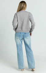 Lucille Cardigan - Button Through Scoop Neck Knit Cardigan in Grey