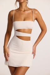 Azzurra-Textured Jersey Cut-Out A-Line Mini Dress in Ivory