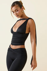 Sarai-Plunge-Neck Draped Top in Black